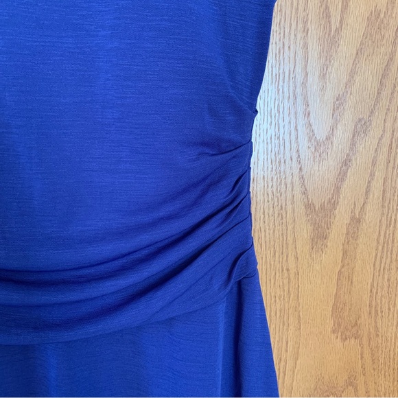 Wrap Dress Fit Flare Bright Blue Size 4 Small Knee Length Short Sleeve V Neck - Picture 11 of 12